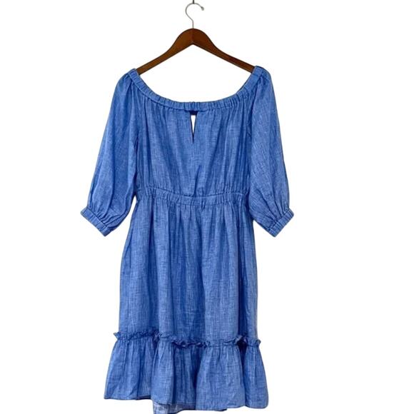 MILLY Off the Shoulder Blue Linen Dress Small - Picture 3 of 7